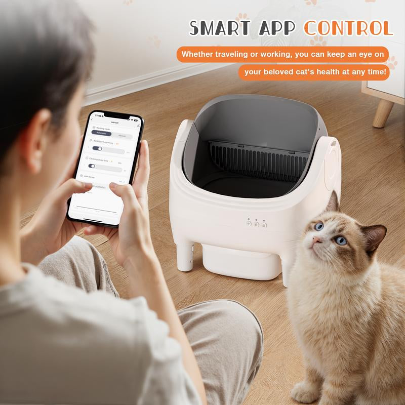Warcat Automatic Open-Top Cat Litter Box with Smart App Control 2.4G Wifi Self-Cleaning Litter Box with Safety Sensors #Tiktokshoprestock