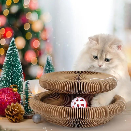 Kitty Curls Cat Toy - Foldable Accordion Cat Scratcher with Ball - Magic Organ Cat Scratch Board for Interactive Play - Premium Corrugated Paper Design - Interactive Ball Bell Included - Unique Geometric Shape for All Ages Cats Scratching Posts